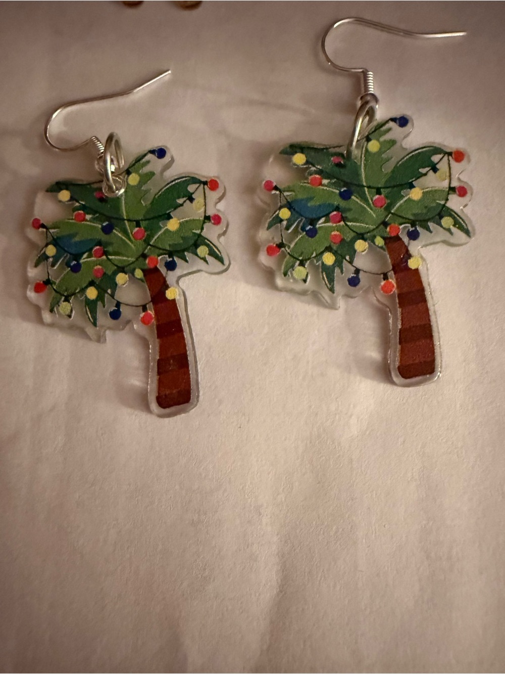Festive Palm Tree Drop Earrings in Green